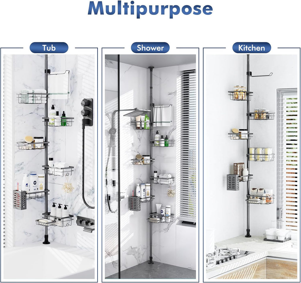 Corner Shower Caddy Tension Pole,Bathroom Shelf for Inside Shower Organizer