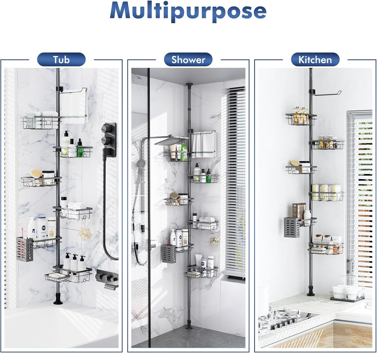 Corner Shower Caddy Tension Pole,Bathroom Shelf for Inside Shower Organizer