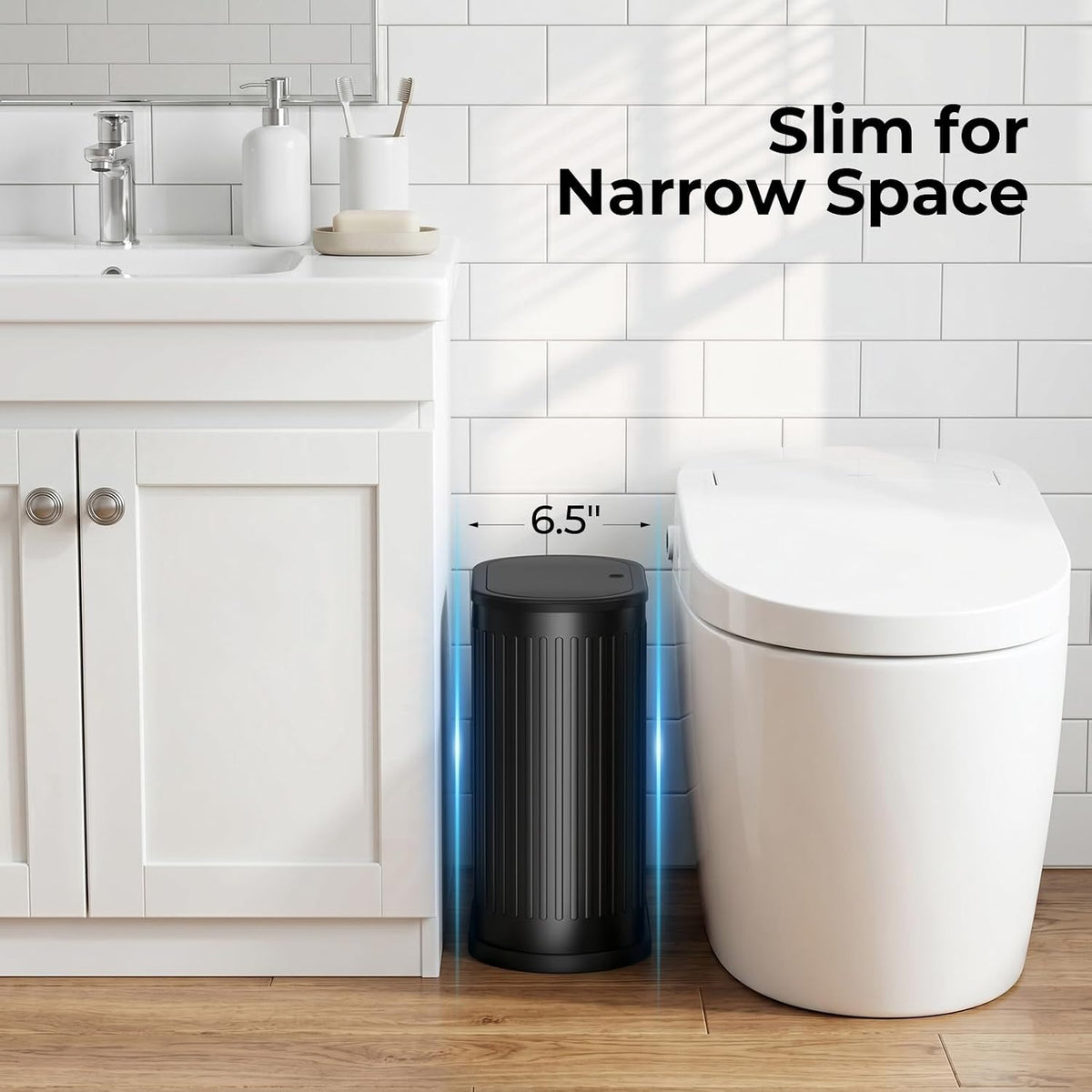1.8 Gallon Small Bathroom Trash Can with Lid, Press-Top, Black