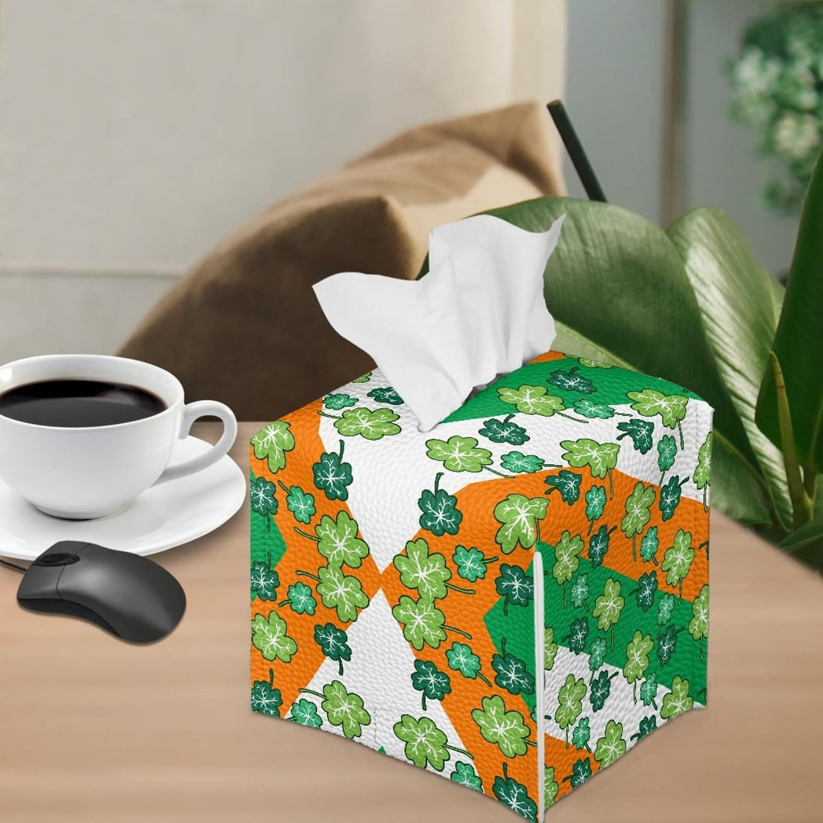 Happy St.Patrick's Day Napkin Tissue Box Cover PU Leather Modern Cube Tissue Case Holder for Bedroom Dresser, Tabletop, Nightstand, Dining Table Home Decoration,Green