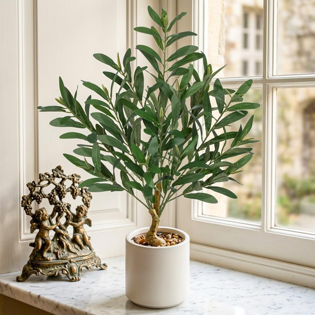 Briful 28 Inch Small Artificial Olive Tree in Resin Pot for Tabletop Decor