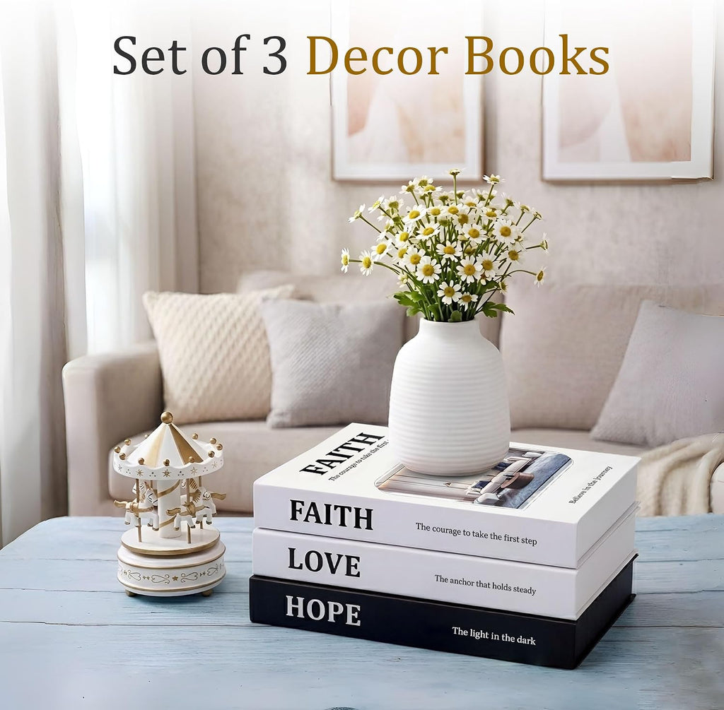 Decorative Faux Books for Home Decor, Fake Books Set of 3, Faith, Love & Hope Themed, Coffee Table, Shelf, Mantle Display