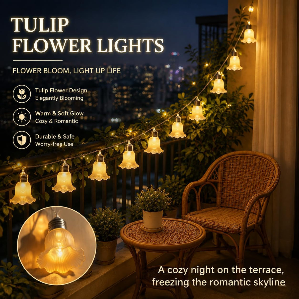 10 LED Bell Flower String Lights 5.4 FT Bedroom Decorative Fairy Lights