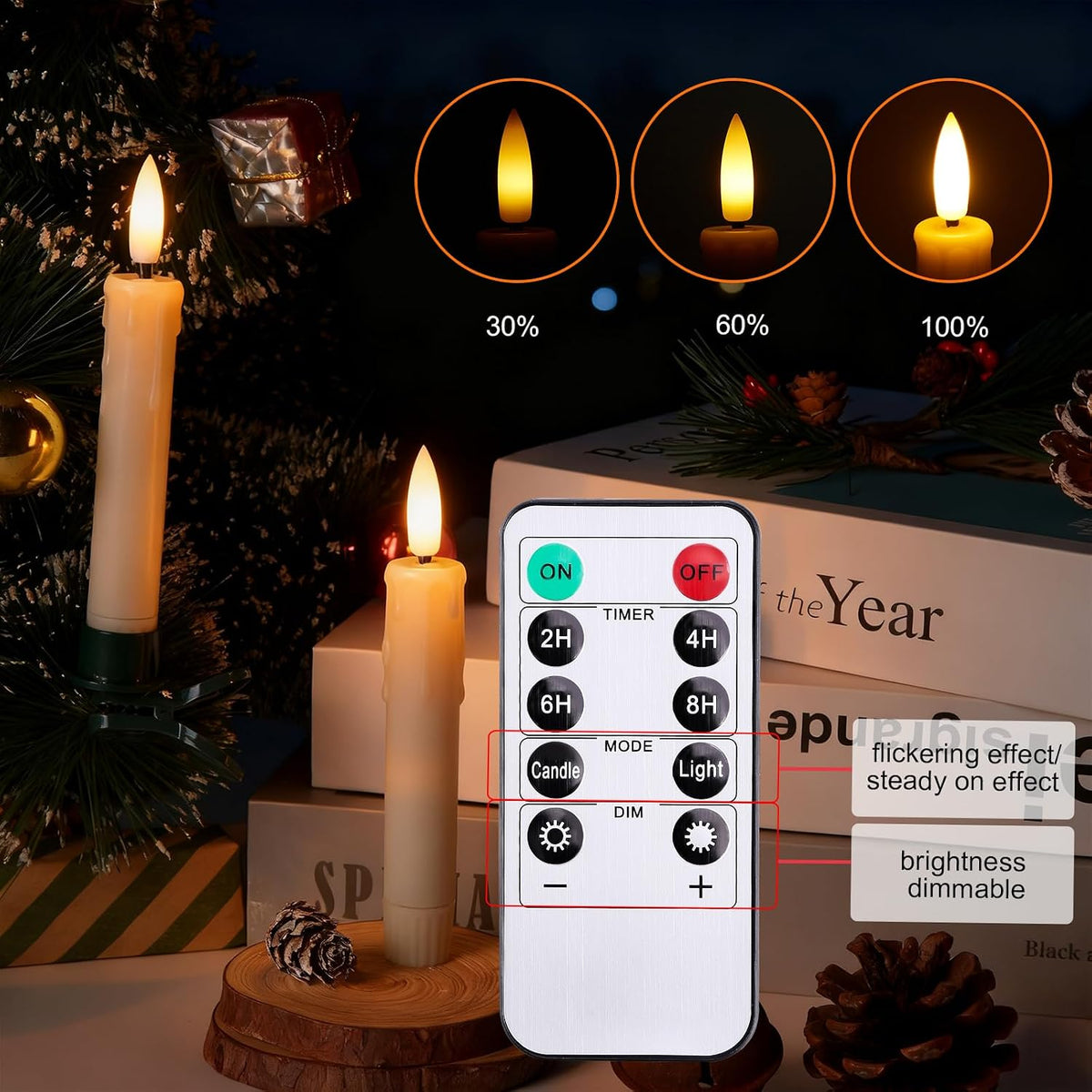 IMAGE 5.3in Flameless Taper Candles with Clip for Christmas Tree, 12Pcs