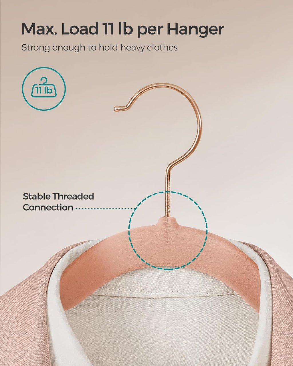 SONGMICS Velvet Hangers 50 Pack, Non-Slip Clothes Hangers, Coral Pink