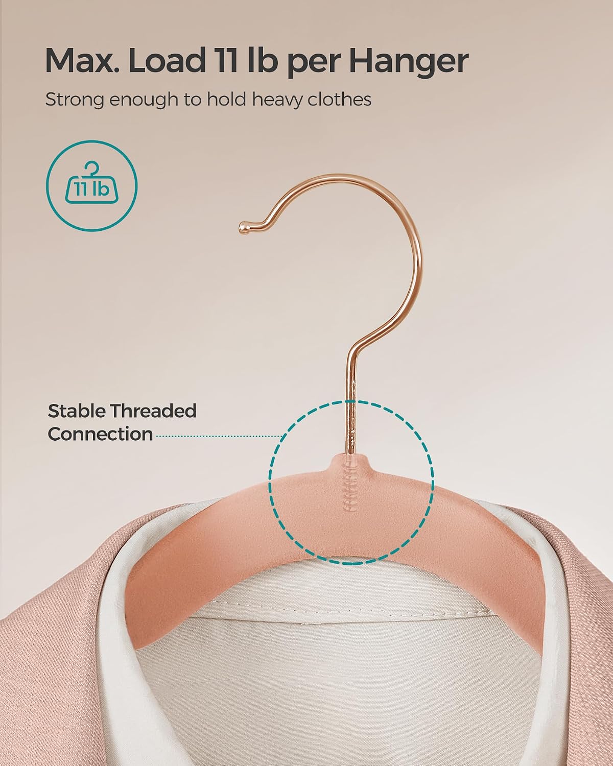 SONGMICS Velvet Hangers 50 Pack, Non-Slip Clothes Hangers, Coral Pink