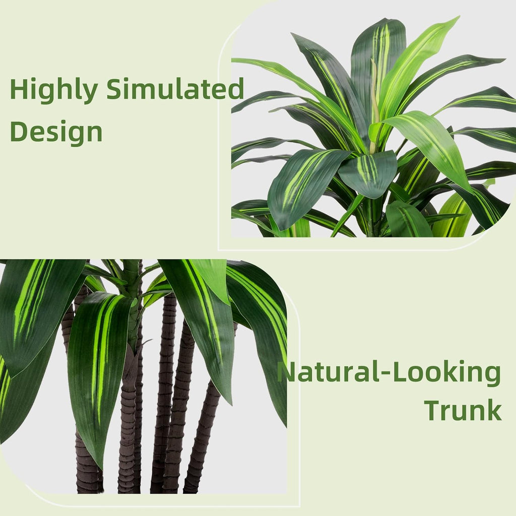 Artificial Dracaena Plant Indoor 5FT Fake Tree with White Diamond Planter Faux Yucca Tall Fake Floor Plant in Pot Artificial Trees for Home Office Living Room Decor Indoor