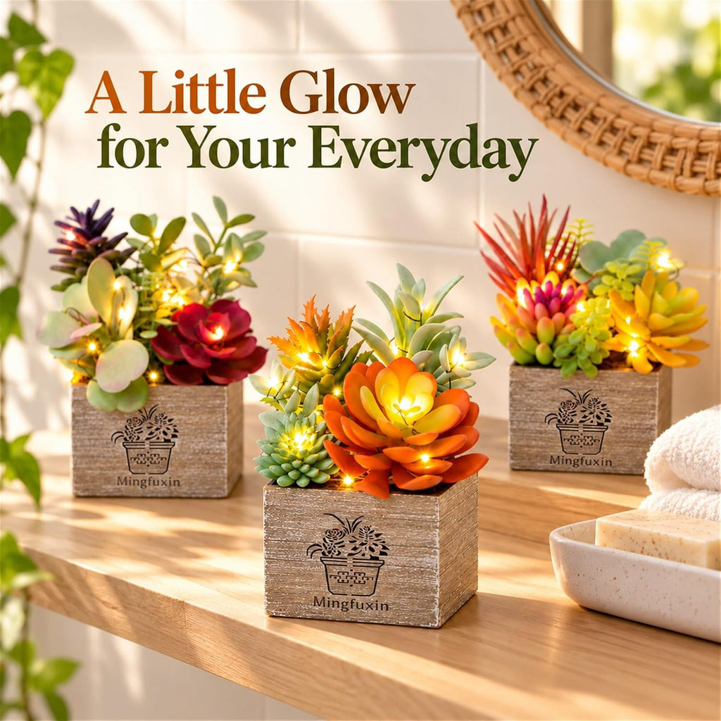 Succulents Plants Artificial Fake Plants with Lights for Bathroom Decor