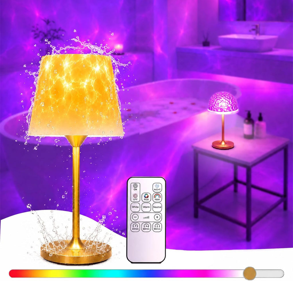 Waterproof Shower Lamp, Ocean Wave Projector, Rechargeable 16-Color Light