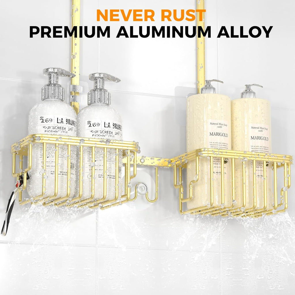Adjustable Aluminum Shower Caddy Hanging for Handheld Showerhead, Gold