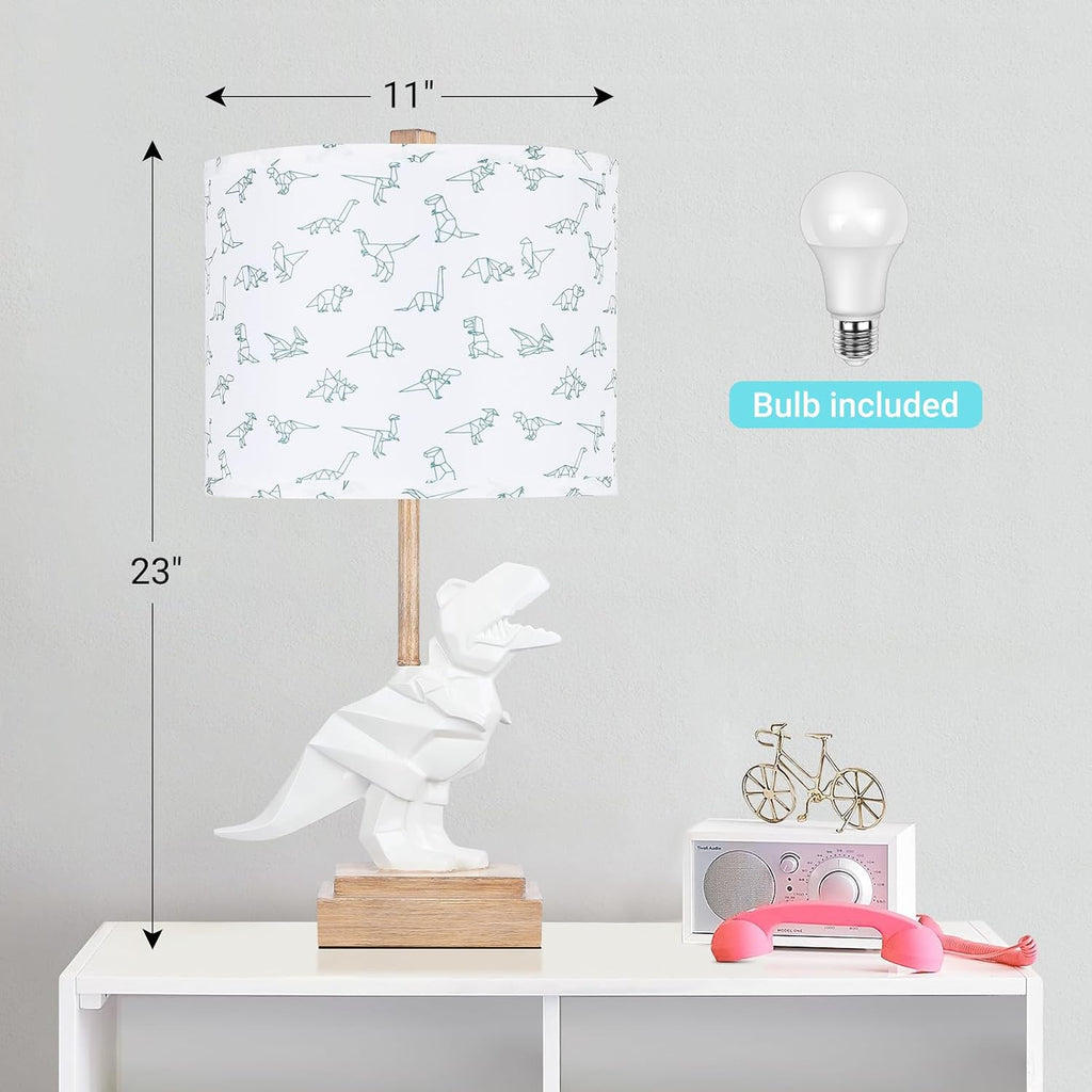 Hamucd Kids Dinosaur Table Lamp for Boys Girls Bedroom 23" Bedside Lamp for Children Gift Cute Small White Nightstand Lamp for Nursery(LED Bulb Included)