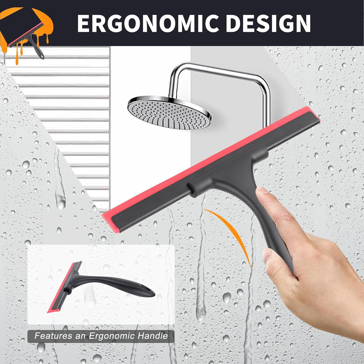 SetSail Squeegee for Shower Glass Door,10 Inches, Black Red