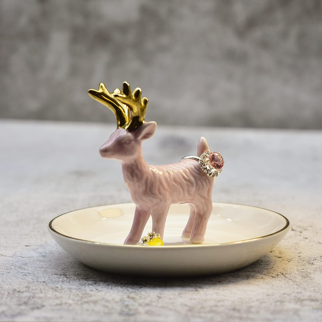 Deer Jewelry Tray Ring Dish Holder, Plated Gold Antler Jewelry Stand With Tray Display Organizer, Jewelry Hanger Rack for Hanging Necklaces, Rings, Earrings, Bracelet Best Gifts.