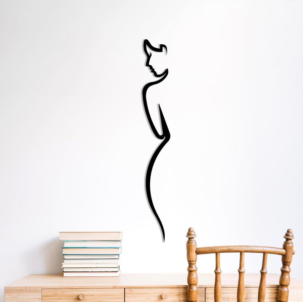 the mask el turko Metal Wall Art, Metal Women Wall Decor, Line Art, Female Body Decor, Vertical Wall Decor, Living Room Decor, Black (28x4 inches)