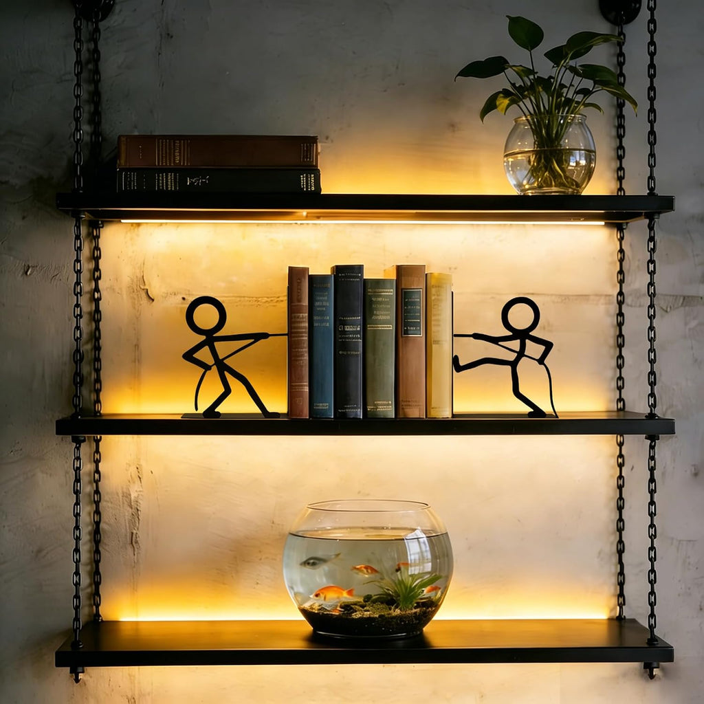 2 Pcs Metal Bookends and Heart Bookmark,Book Ends for Book Shelf,Tug of War