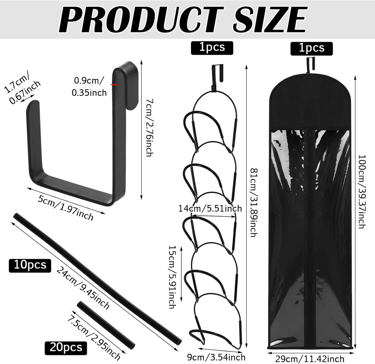 5 Pcs Wig Hangers Rack for Multiple Wigs, Dust-proof Storage Bag, Black