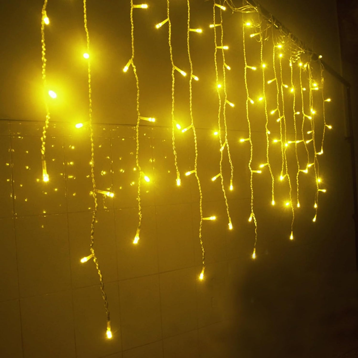 LED Icicle Christmas Lights, 16.4FT 216 LEDs Fairy Extendable Curtain 8 Modes Dangling Twinkle Novelty Hanging String Lights for Ceiling Garden Party Decorations, Warm White 5M
