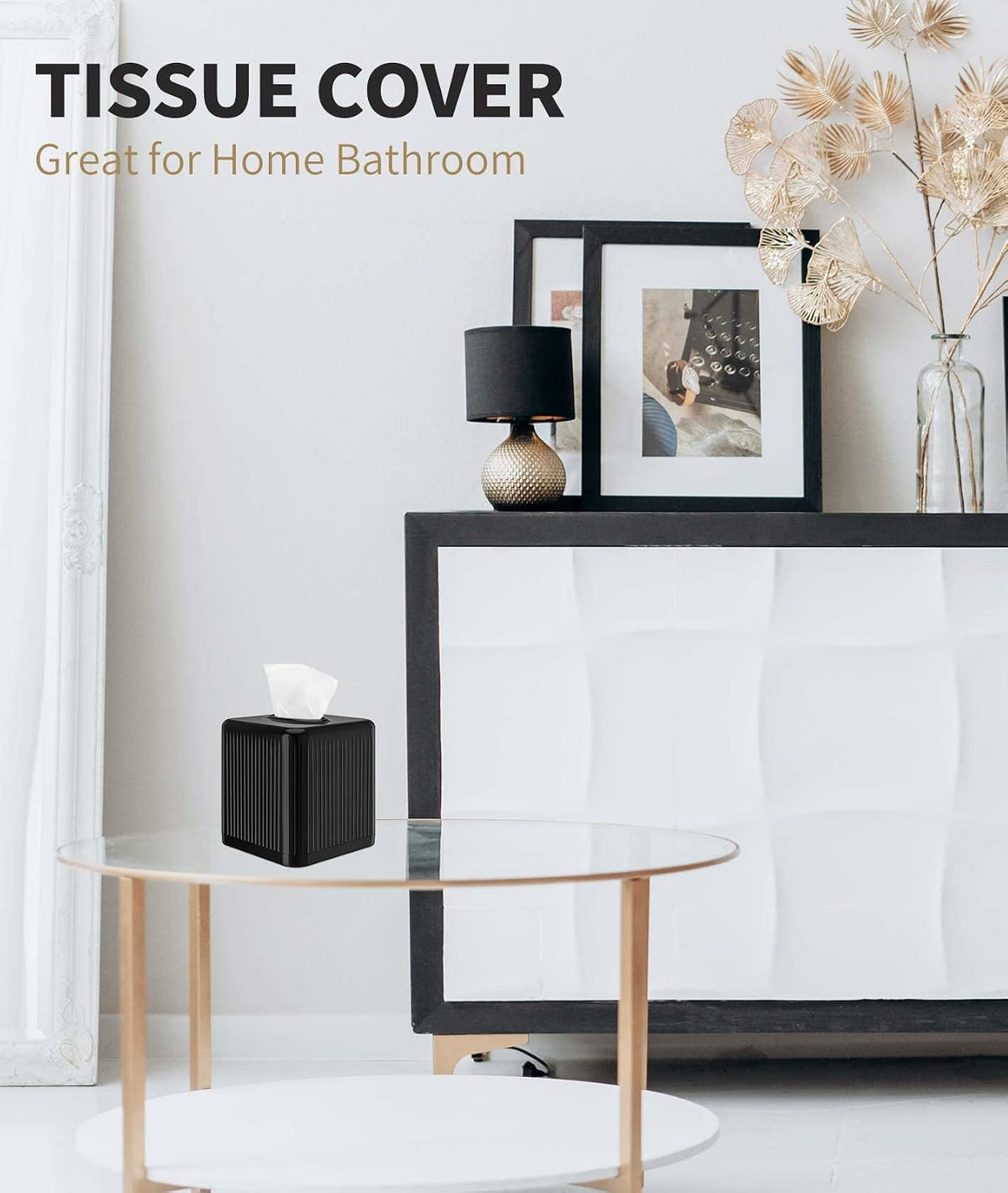 Livelab Square Plastic Tissue Box Holder with Base - Modern Cube Decorative Tissue Cover for Bathroom, Countertop, Living Room, Bedroom, Office - Black