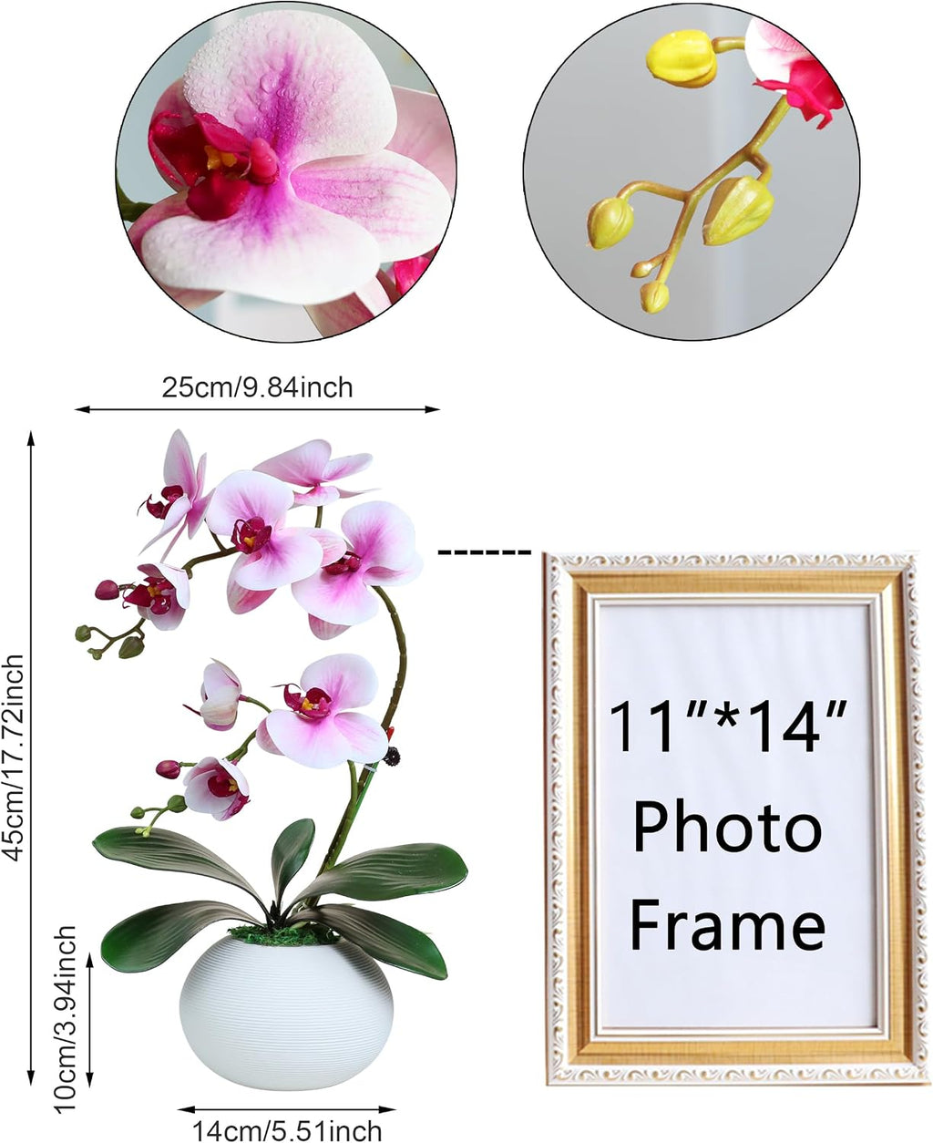 Forlaoers 17" Tall Purple Phalaenopsis Orchid Artificial Flowers Included Vase Faux Plant Potted for Indoor Home Decor Office Bathroom Wedding Decoration Table Centerpiece Arrangements Ornaments
