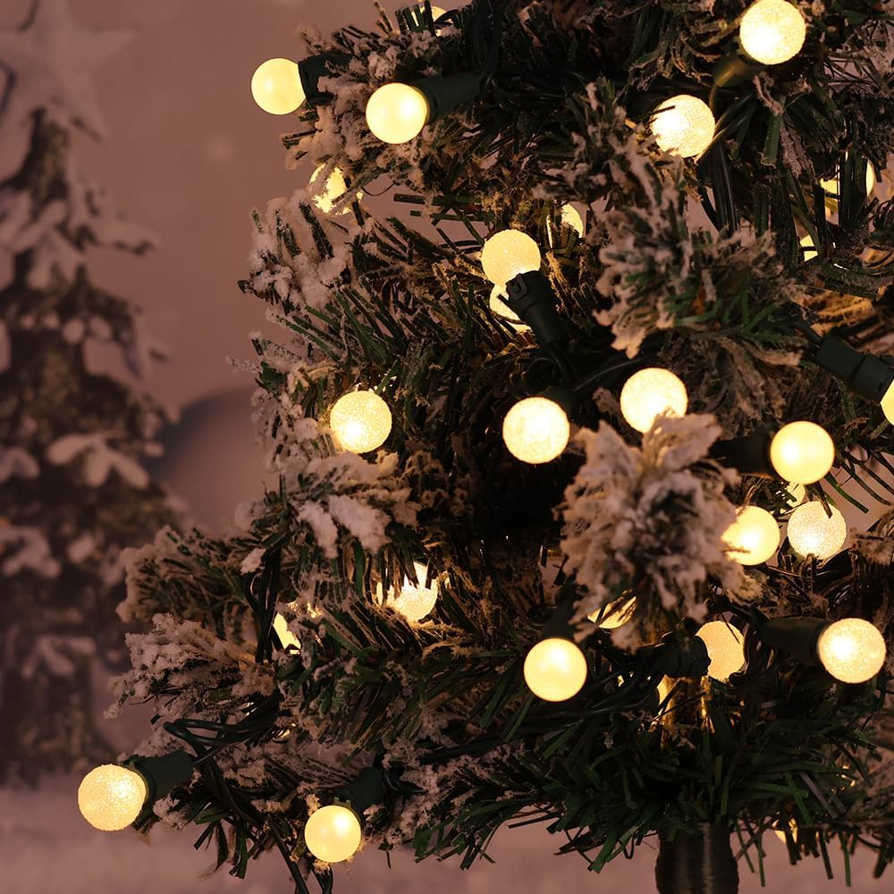Globe String Lights 50 LED Warm White Christmas Lights String, Round Pearl Globe Berry Bulbs, 13.5ft String Plug in, Green Wire, Connectable Indoor Outdoor for Holiday, Christmas Tree, Party