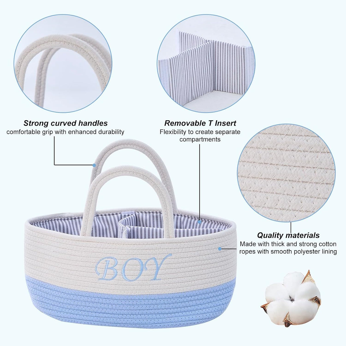 DUHEL Diaper Caddy Organizer, White Blue