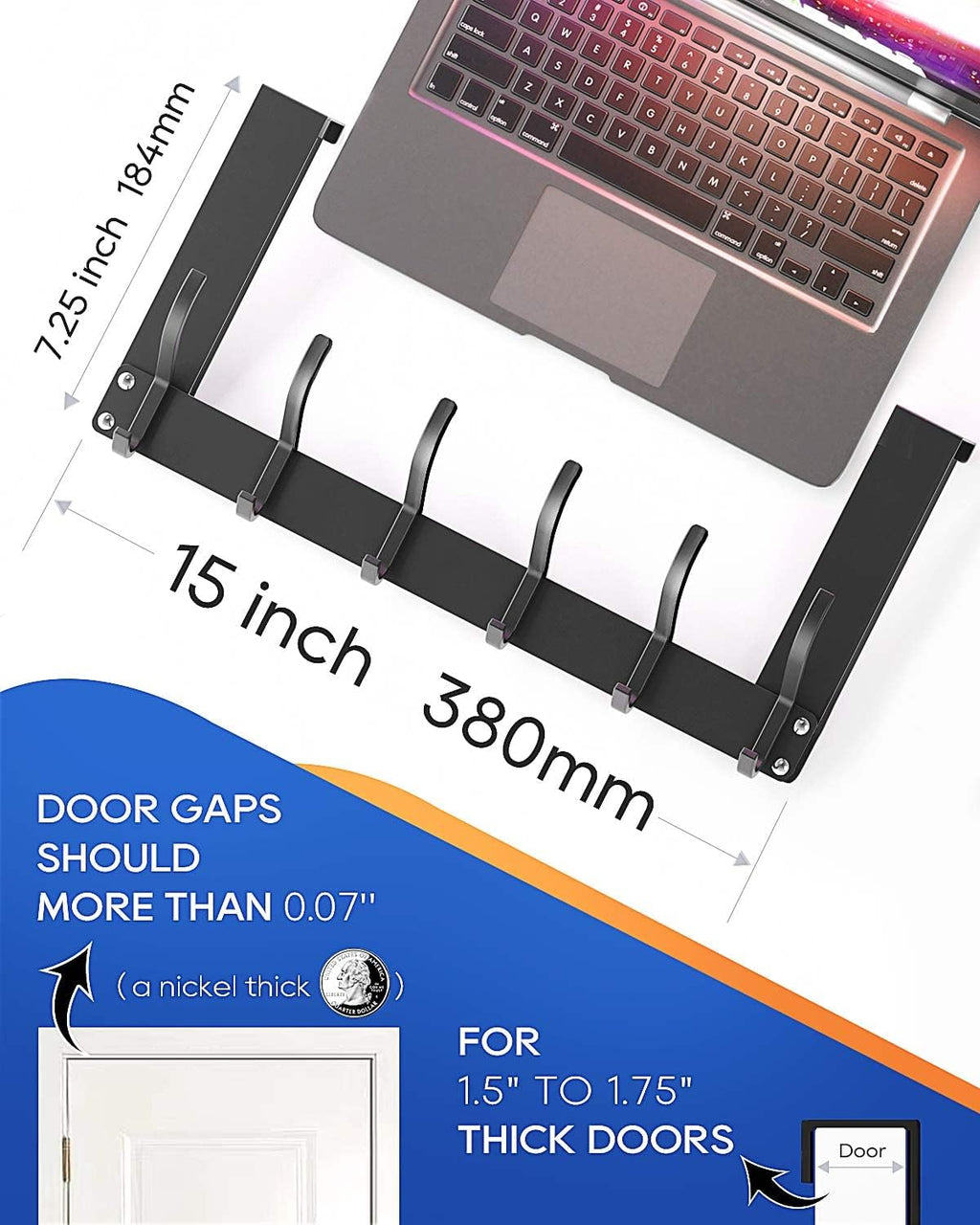 No Assembly Over The Door Hooks, Door Hanger, Door Coat Rack, Black