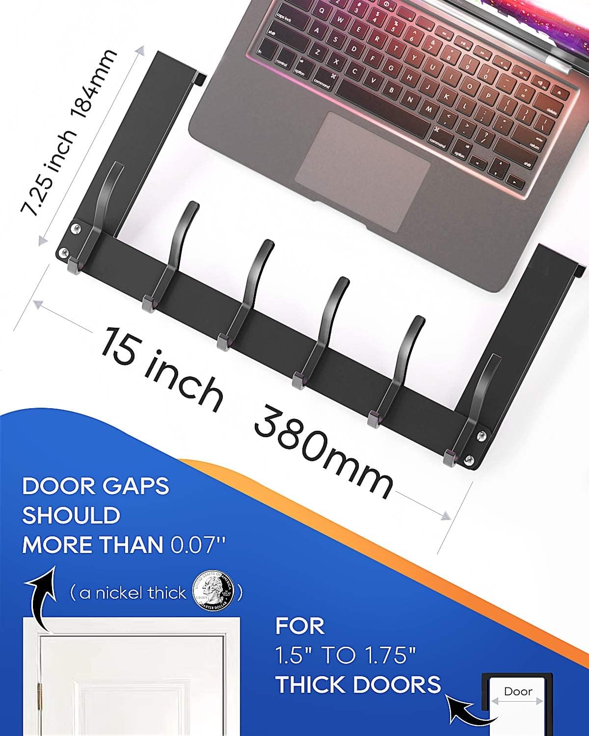 No Assembly Over The Door Hooks, Door Hanger, Door Coat Rack, Black