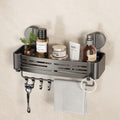 VOLPONE Shower Caddy Suction Shower Shelf No Drilling Shower Organizer Suction Cup Shower Storage Rack Aluminum Wall Mounted Shampoo Holder with Towel Bar Hooks (1-Pack, Matte Gray)