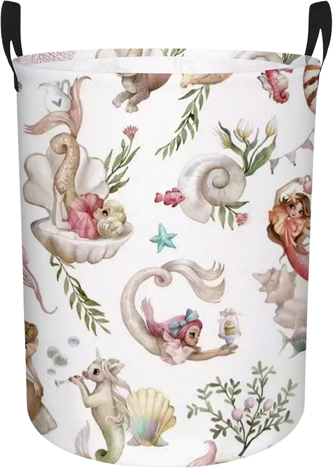 Baby Girls Laundry Basket Collapsible Kids Hamper Mermaid Nursery Room Bedroom Ocean Decor (Mermaid)