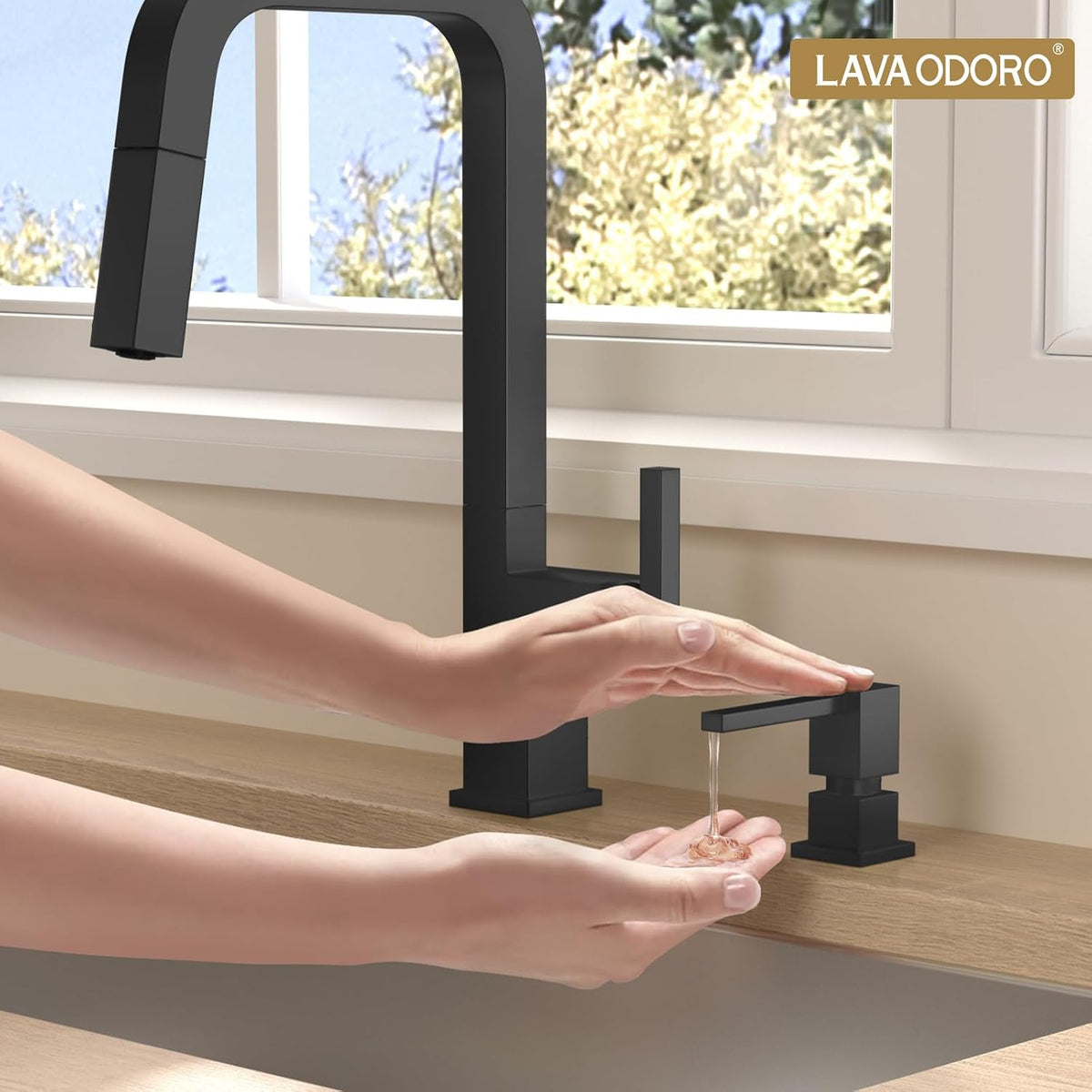 Lava Odoro Soap Dispenser for Kitchen Sink, Black Sink Soap Dispenser Pump