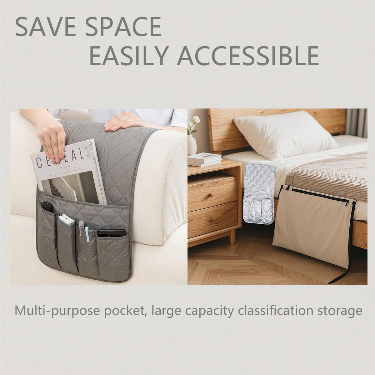 Remote Control Holder for Couch, Armchair Caddy for Recliner Sofa Armrest Organizer, PU Waterproof Non-Slip Bedside Storage with 5 Pocket for Cell Phone TV Remote Magazine Tablet Glass Brown