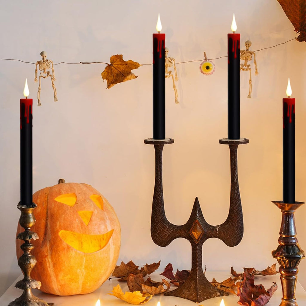 Halloween Black Flameless Taper Candles Battery Operated with Remote Timer