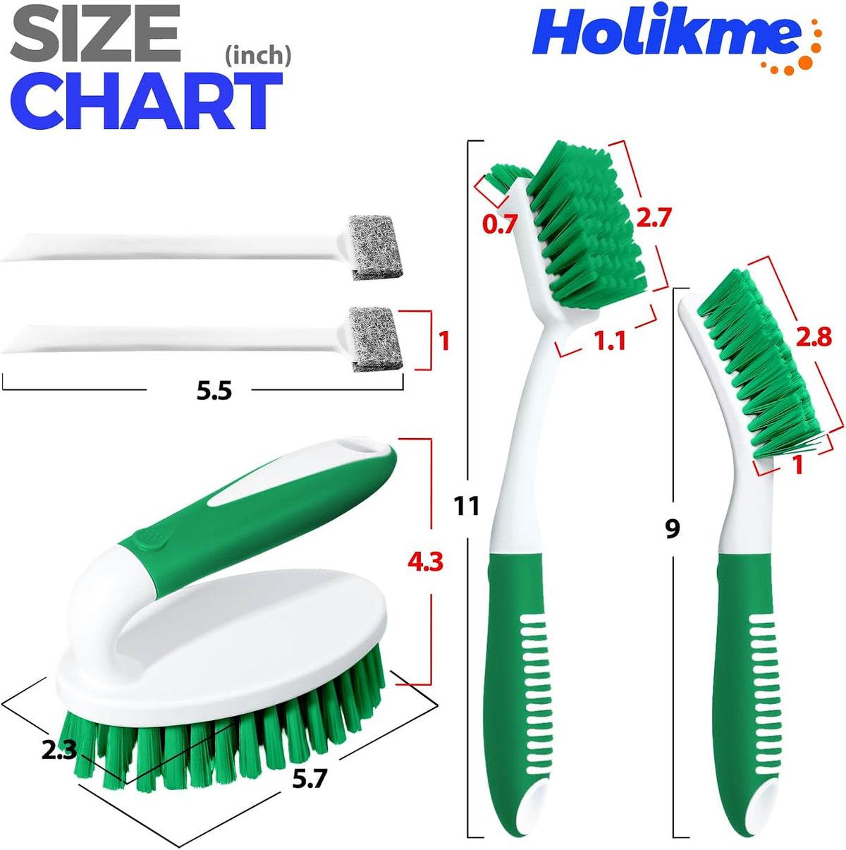 Holikme 5 Pack Cleaning Brush Scrub Brush Kitchen Brush for Floor,Green