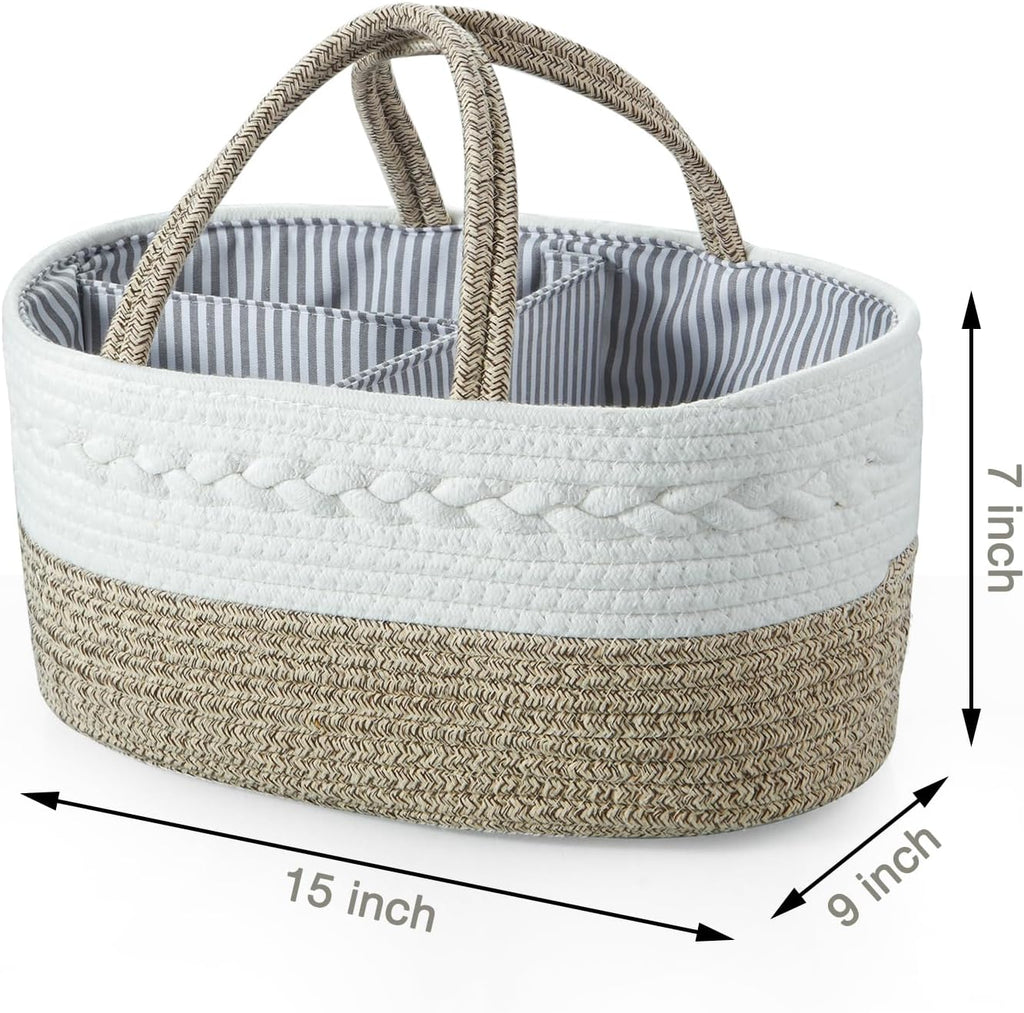PandaEar Baby Diaper Caddy Organizer, Portable Nursery Storage Basket Cotton Rope Diaper Caddy for Baby Shower Gifts Newborn Infants -Brown