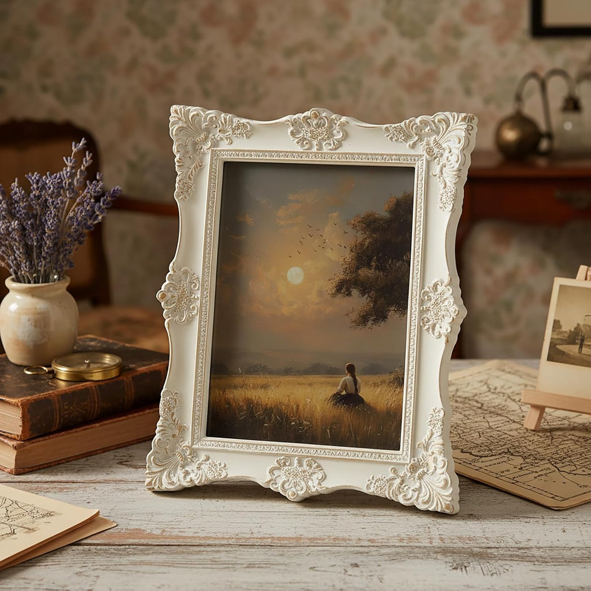 5x7 Vintage Picture Frames -5x 7 Antique Picture Frame, Ornate Frames 5 X 7 With Glass Front For Tabletop Photo Display And Wall Hanging, Victorian Poster Frame 5 By 7 (White/Gold, 5X7)