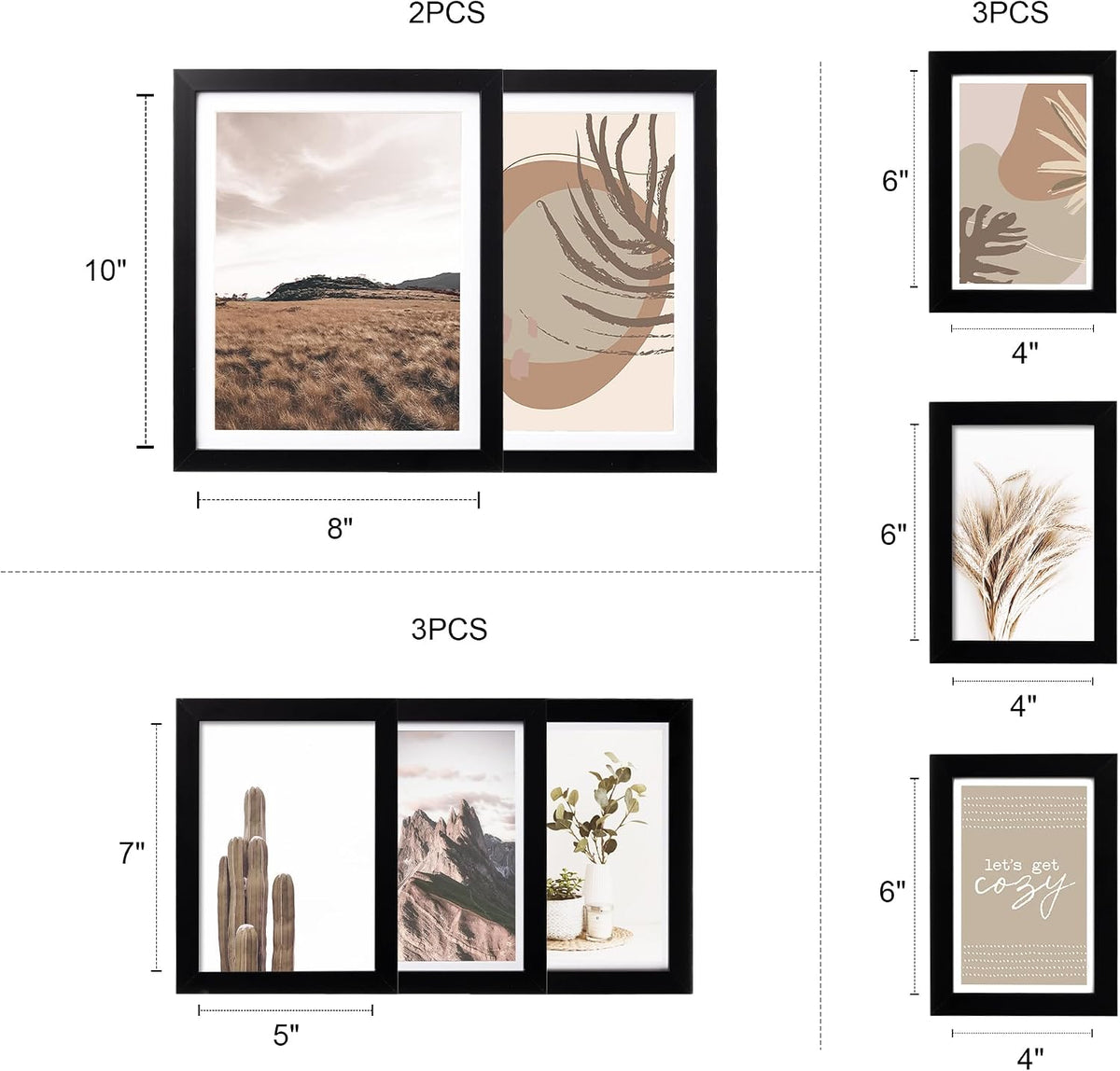 ArtbyHannah Gallery Wall Frame Set, 8 Pack Neutral Wall Decor, Black, Small