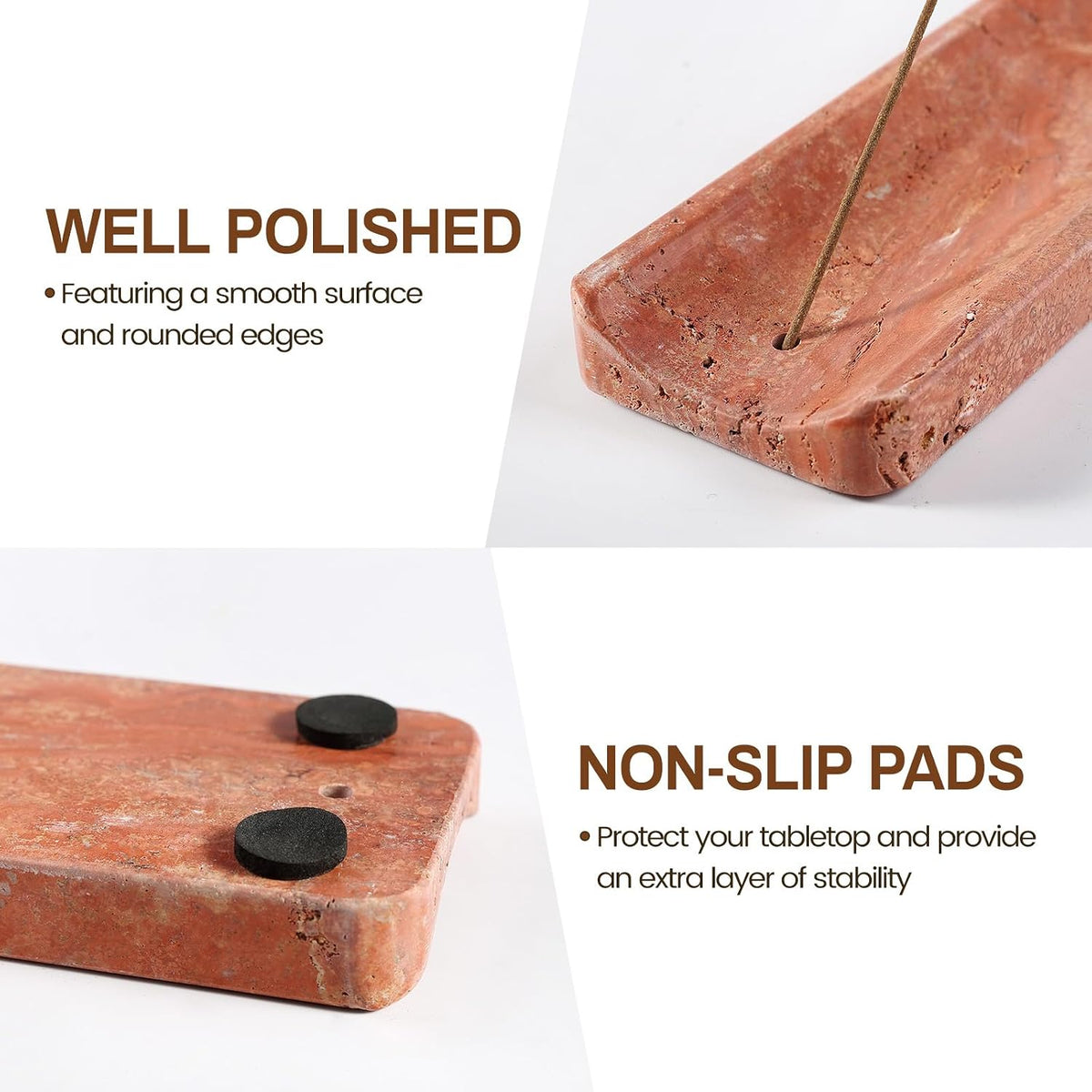 Koville Natural Travertine Incense Holder, Incense Holder for Sticks with 9 Holes, Handmade Incense Burner Ash Catcher for Meditation Yoga SPA, Balsam Fir/Palo Santo/Sage/Cone Incense Holder(Red)