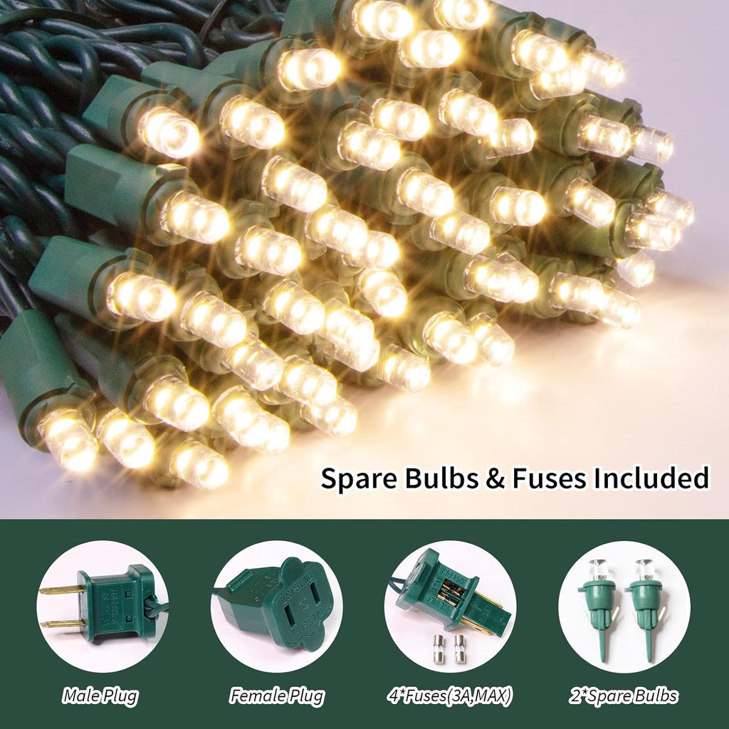 LAMPHOME 300 LED Warm White Christmas Lights, 64.8 Ft Ultra Bright Waterproof Christmas Mini Tree String Lights with Green Wire for Indoor and Outdoor Use, Christmas Trees, Holidays, Patios Garden