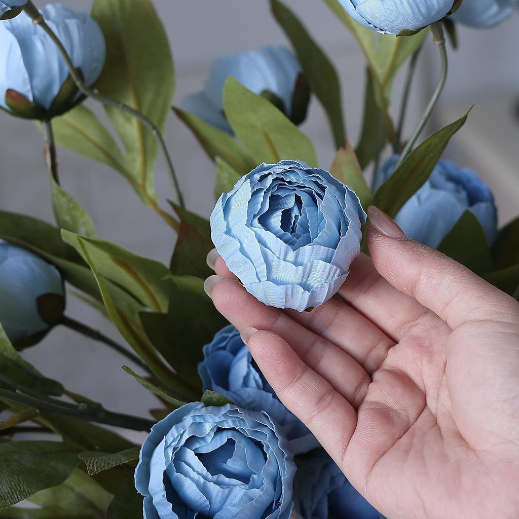 6 Pcs 27" Faux Silk Peony Artificial Flowers Stems for Vase (Dusty Blue)