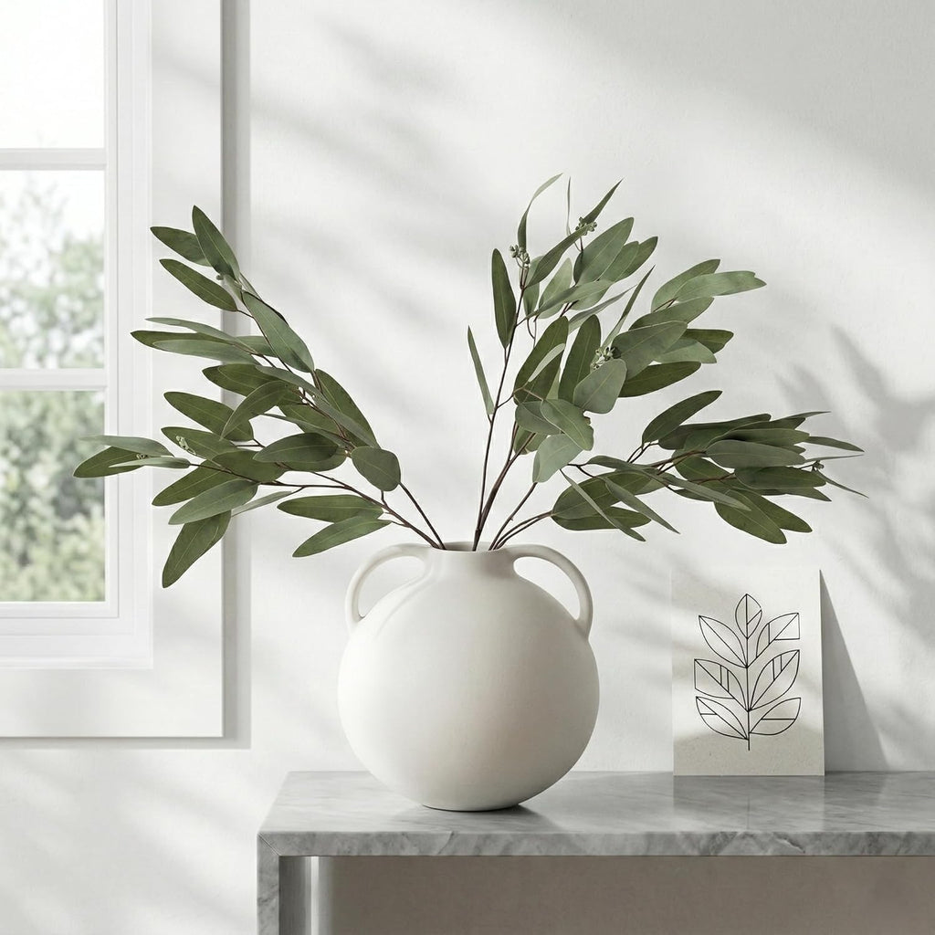 ANNIE&PANDA 3 Pack Faux Artificial Eucalyptus Stems with Faux Seeds 31'' Tall Fake Plants Leaves Olive Tree Branches Faux Greenery Stems for Bridal Wedding Bouquet Vase Table Centerpiece Decor