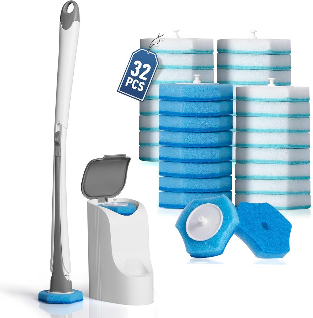 BOOMJOY Disposable Toilet Brush with 32 Toilet Bowl Cleaners Wand Refills