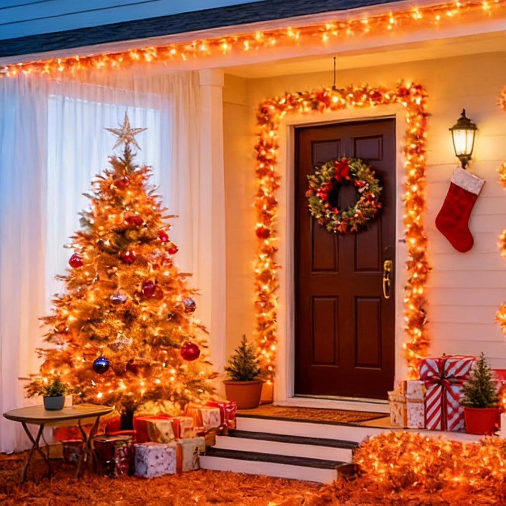 Orange String Lights, 32FT 100 LED Plug in Halloween Lights Outdoor Indoor,