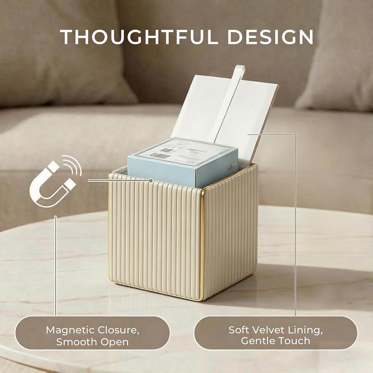 Tissue Box Cover, Square PU Leather Tissue Holder for Home Office Car Decor
