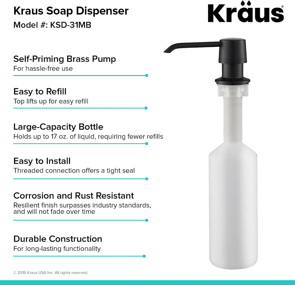 KRAUS Kitchen Soap and Lotion Dispenser in Matte Black, KSD-31MB