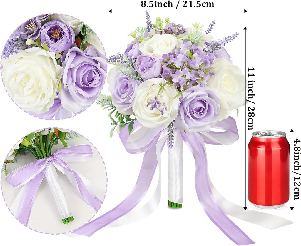 Bride Bouquets for Wedding 8.5 Inch Lilac Artificial Rose Flower Bridal Bouquets for Bride Wedding Bridesmaid Marriage Proposal Party Anniversary Church Decoration