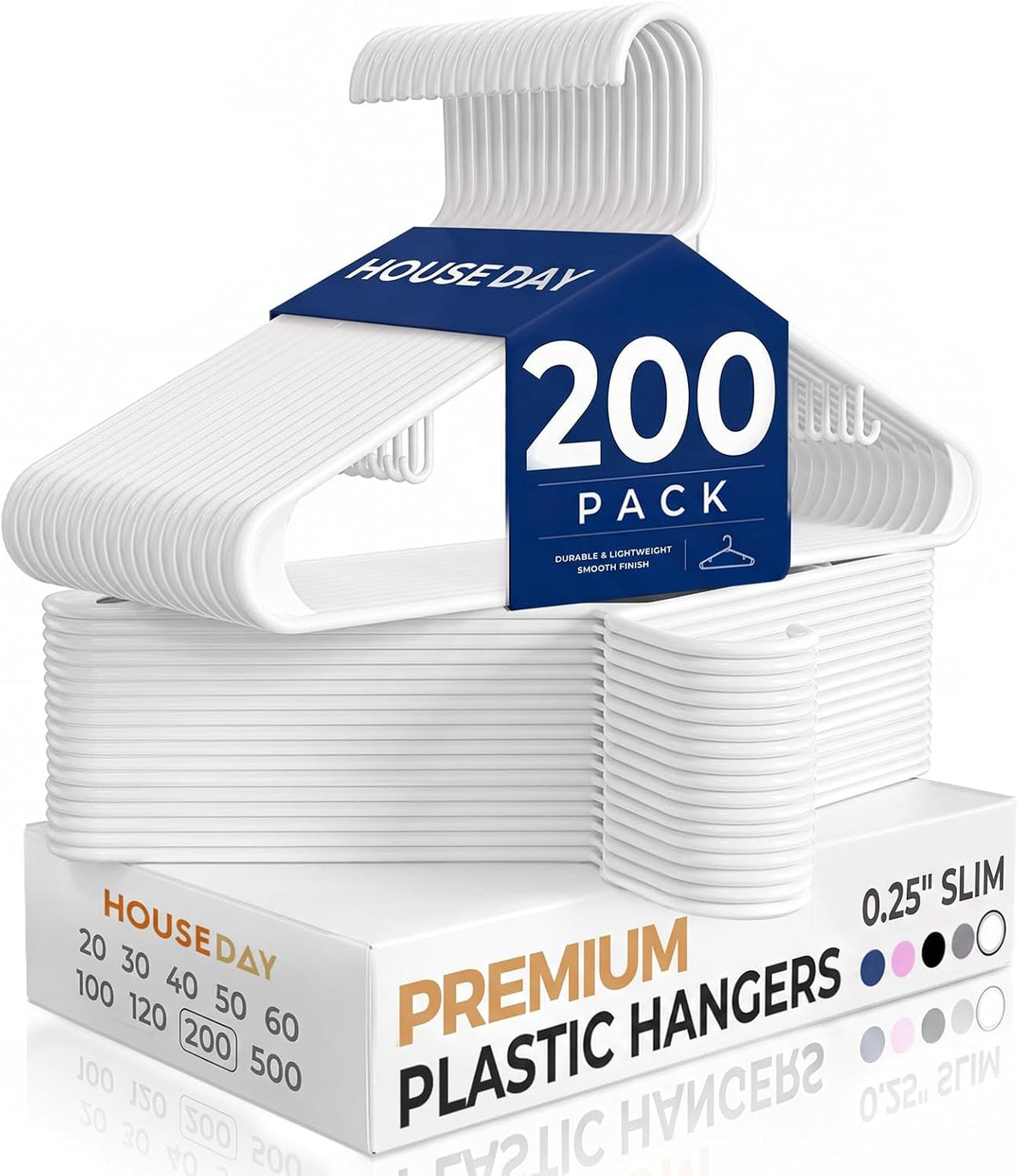 HOUSE DAY White Plastic Hangers 200 Pack, Slim Space-Saving Clothes Hangers