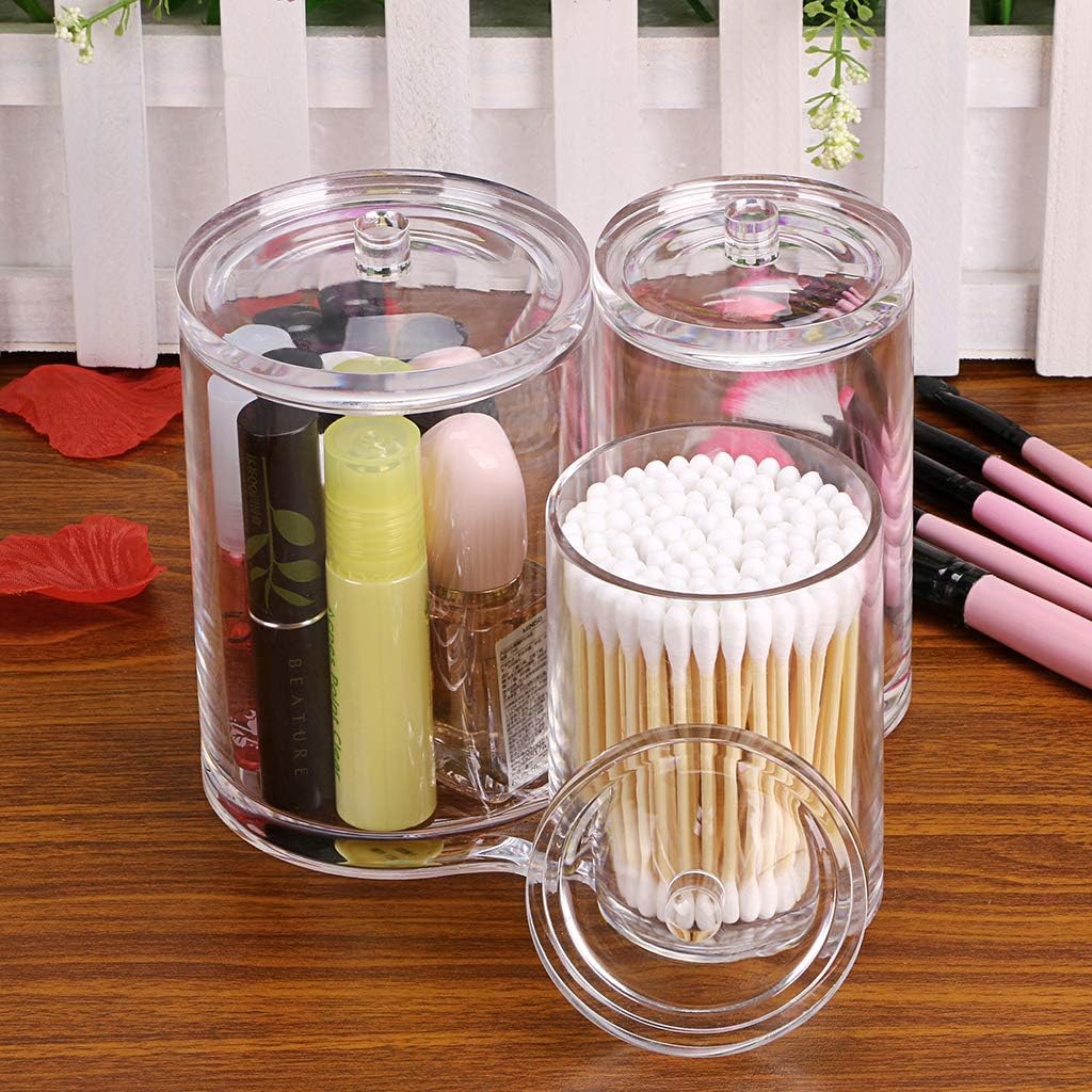 Hipiwe Clear Acrylic Cotton Swab Holder Cotton Round Container, 3 Slots