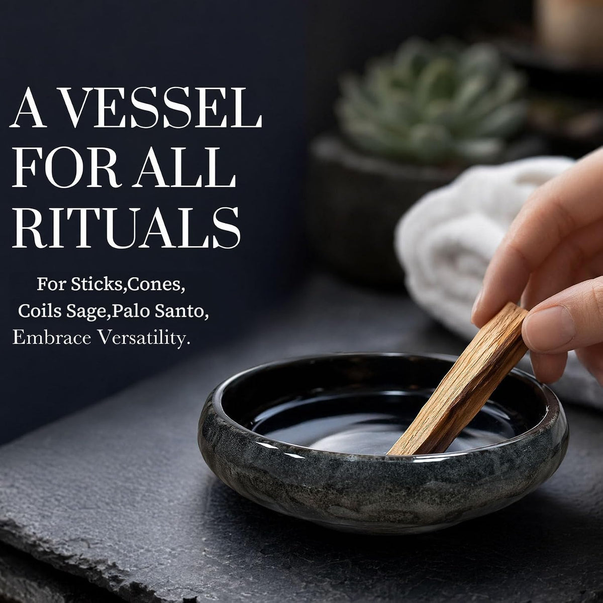 6 Inch Japanese Incense Holder for Stick,Ceramic Handmade Black