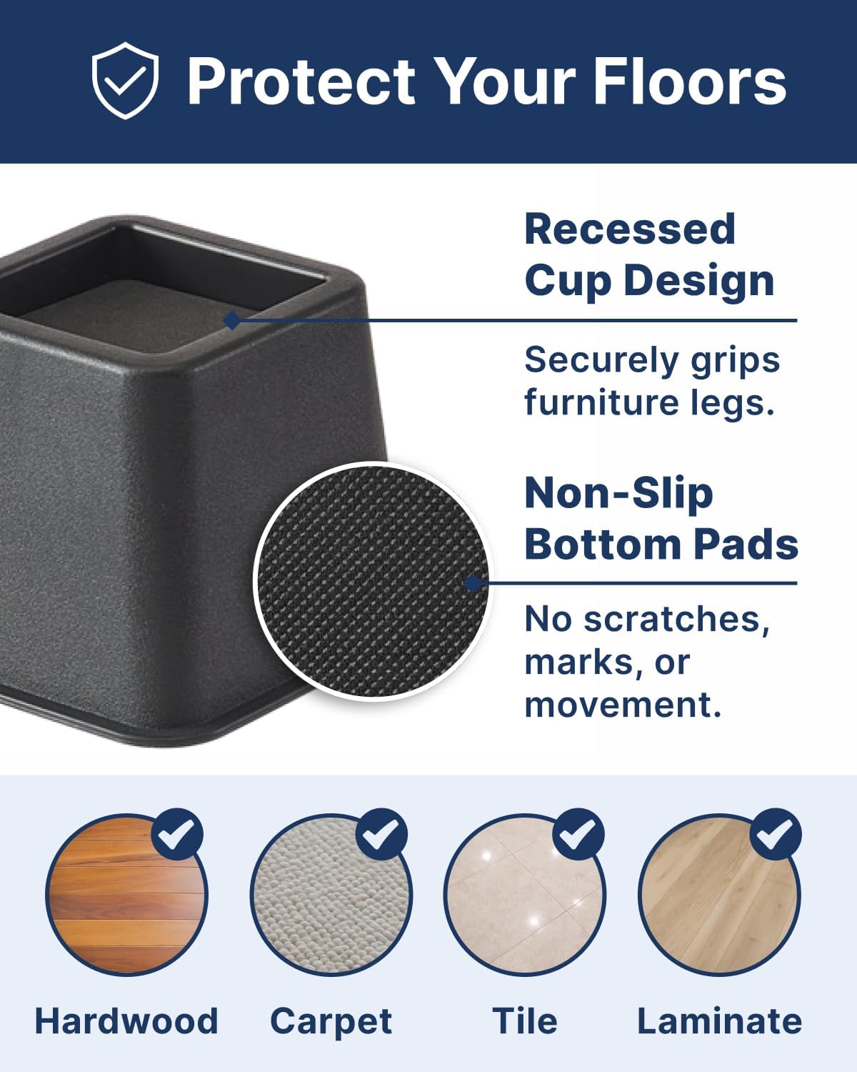 Bed Risers 8 Pack Heavy Duty Non Slip - 3, 5, 8 Inch Furniture Lift, Couch