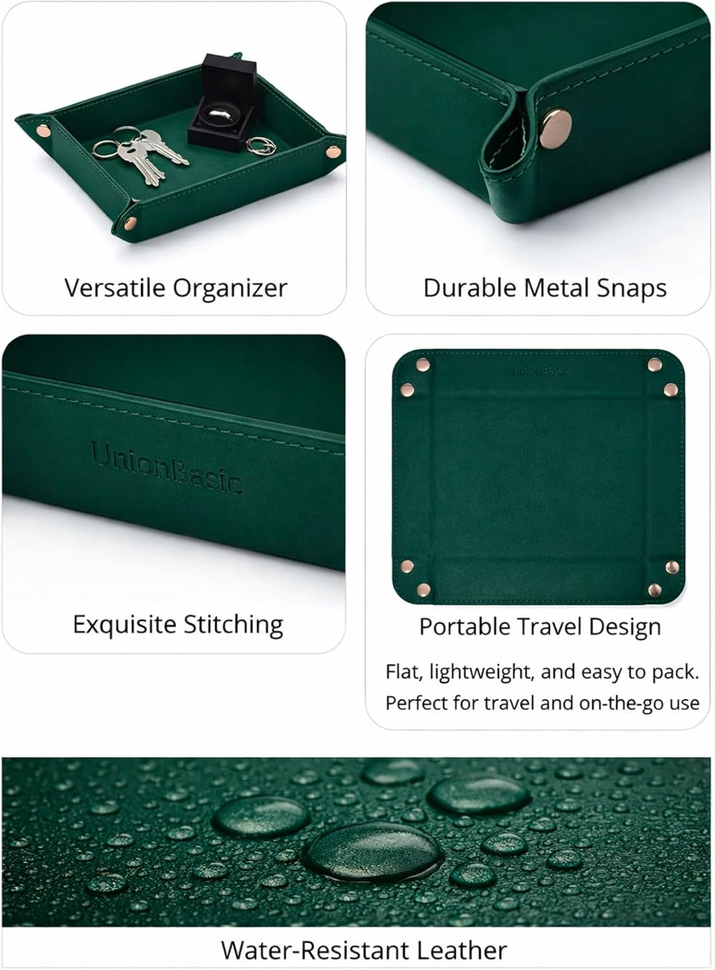 UnionBasic Valet Tray, Jewelry Tray for Rings Watches Earrings, Entryway Catchall Caddy for Coins Keys Change, Nightstand Organizer Bedside Valet Holder, Trays for Electronic Gadgets, Vintage Green